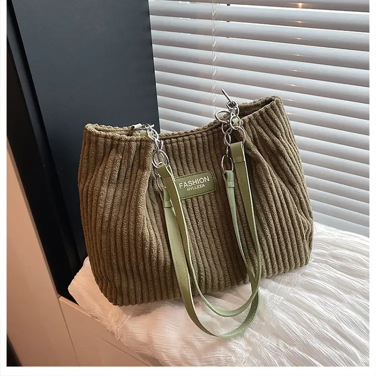 Women's Corduroy Chain Shoulder Bag 2026 Brown — feature 27