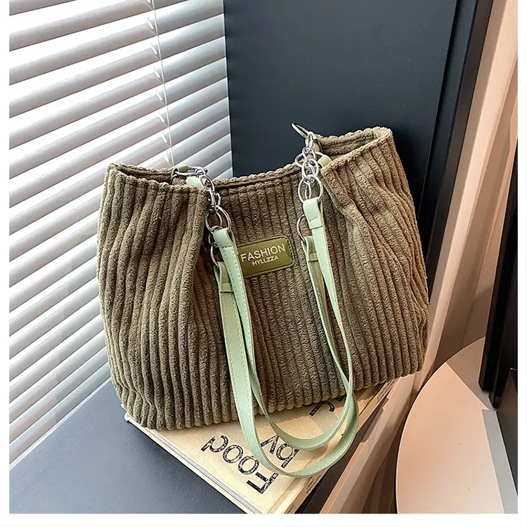 Women's Corduroy Chain Shoulder Bag 2026 Brown — feature 28