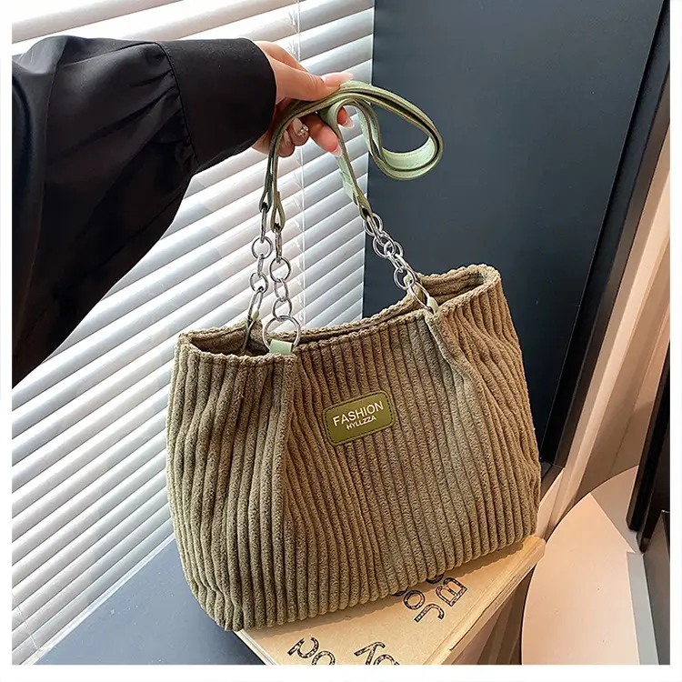 Women's Corduroy Chain Shoulder Bag 2026 Brown — feature 29