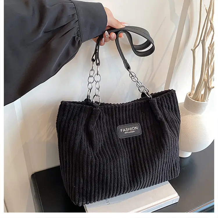 Women's Corduroy Chain Shoulder Bag 2026 Brown — feature 31