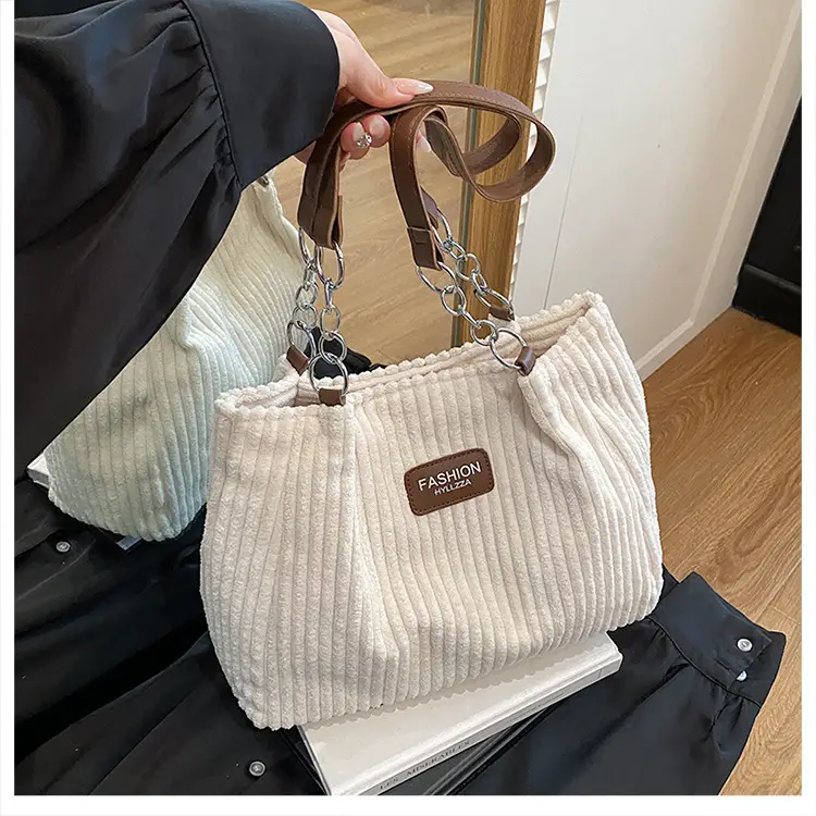 Women's Corduroy Chain Shoulder Bag 2026 Brown — feature 32
