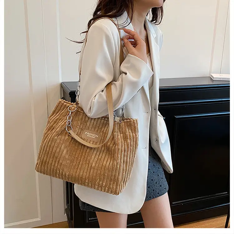 Women's Corduroy Chain Shoulder Bag 2026 Brown — feature 33