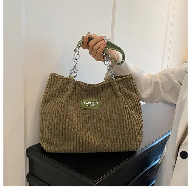 Women's Corduroy Chain Shoulder Bag 2026 Brown — feature 36