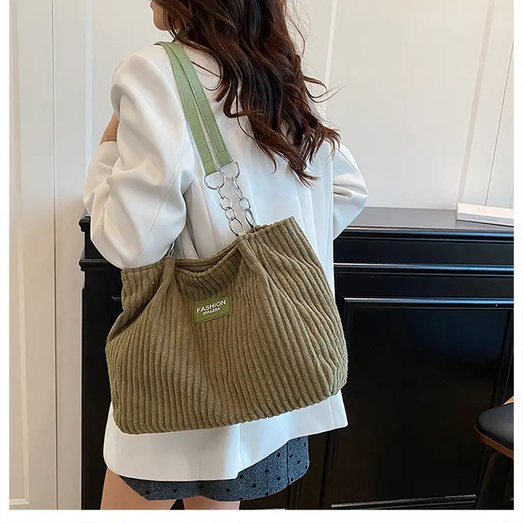 Women's Corduroy Chain Shoulder Bag 2026 Brown — feature 38