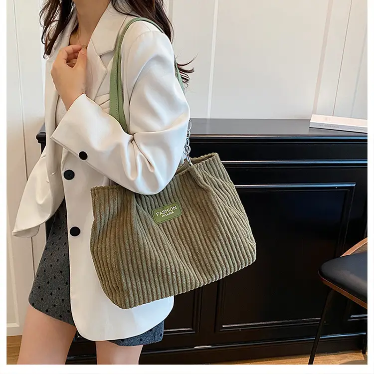 Women's Corduroy Chain Shoulder Bag 2026 Brown — feature 39