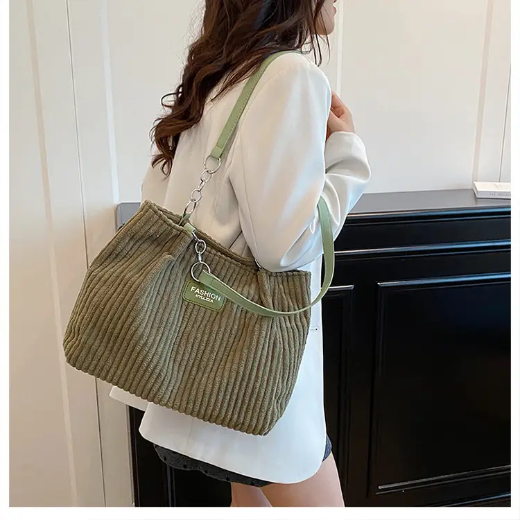Women's Corduroy Chain Shoulder Bag 2026 Brown — feature 41