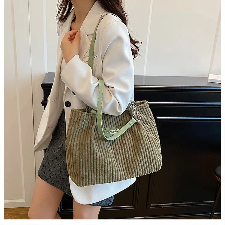 Women's Corduroy Chain Shoulder Bag 2026 Brown — feature 43