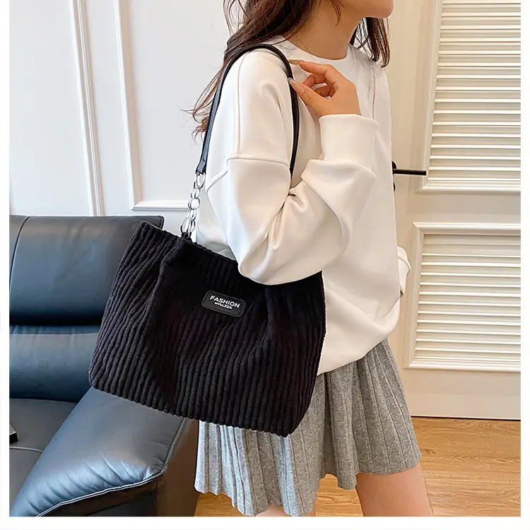 Women's Corduroy Chain Shoulder Bag 2026 Brown — feature 49
