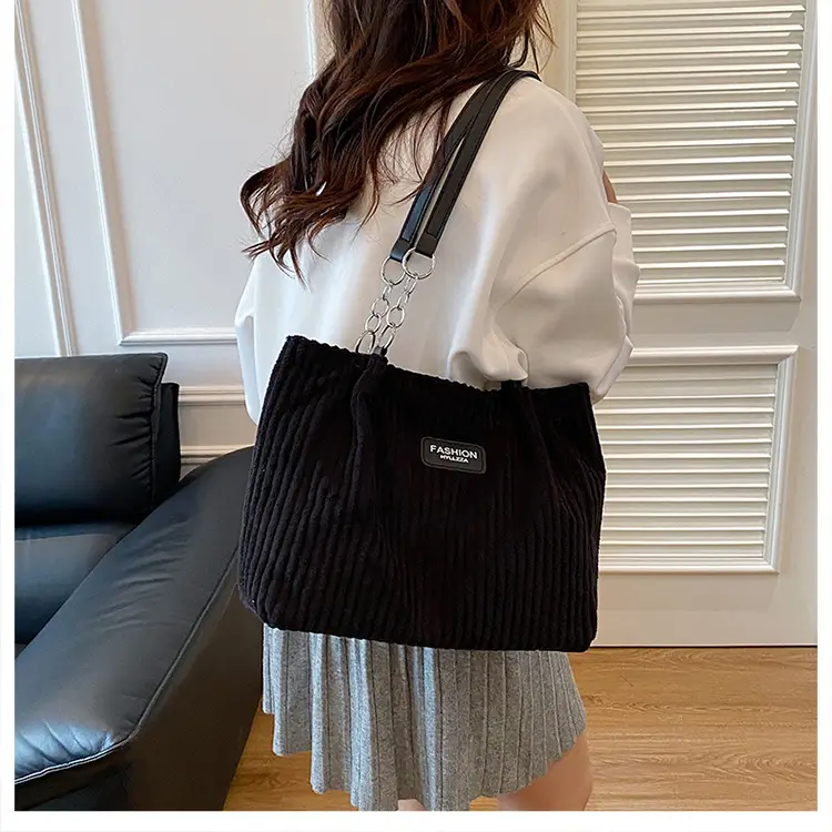 Women's Corduroy Chain Shoulder Bag 2026 Brown — feature 50