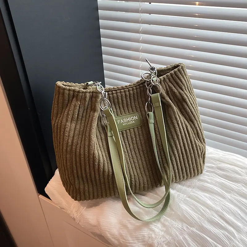 Women's Corduroy Chain Shoulder Bag 2026 Brown - Image 2