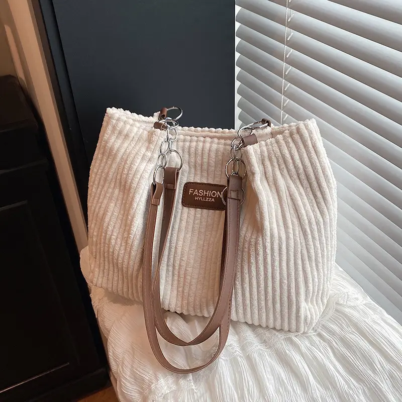 Women's Corduroy Chain Shoulder Bag 2026 Brown - Image 4