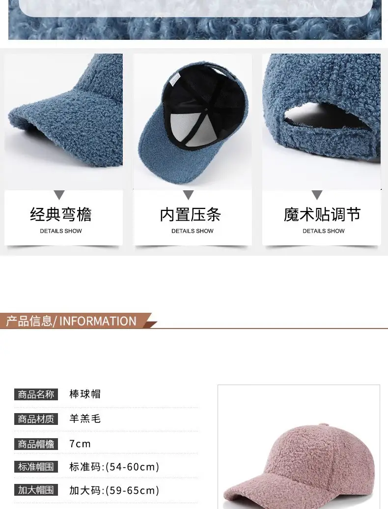 Women's Lamb Wool Baseball Cap Warm Korean Style — feature 13