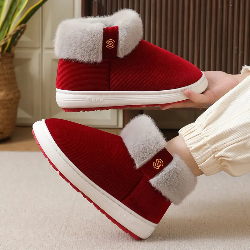 Elderly Cotton Shoes, Non-Slip, Men's Winter Fleece-Lined Warm Old-Fashioned Cotton Slippers for Middle-Aged and Elderly Women, Suitable for Outdoor Wear, Available for Dropshipping