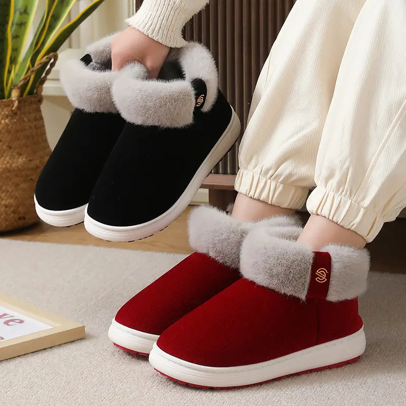 Elderly Cotton Shoes, Non-Slip, Men's Winter Fleece-Lined Warm Old-Fashioned Cotton Slippers for Middle-Aged and Elderly Women, Suitable for Outdoor Wear, Available for Dropshipping