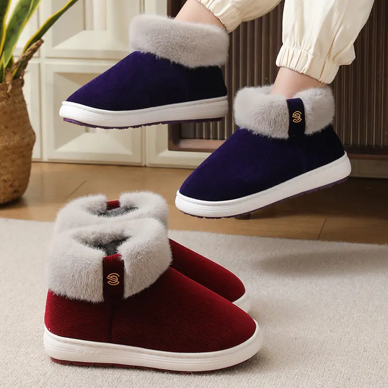 Elderly Cotton Shoes, Non-Slip, Men's Winter Fleece-Lined Warm Old-Fashioned Cotton Slippers for Middle-Aged and Elderly Women, Suitable for Outdoor Wear, Available for Dropshipping