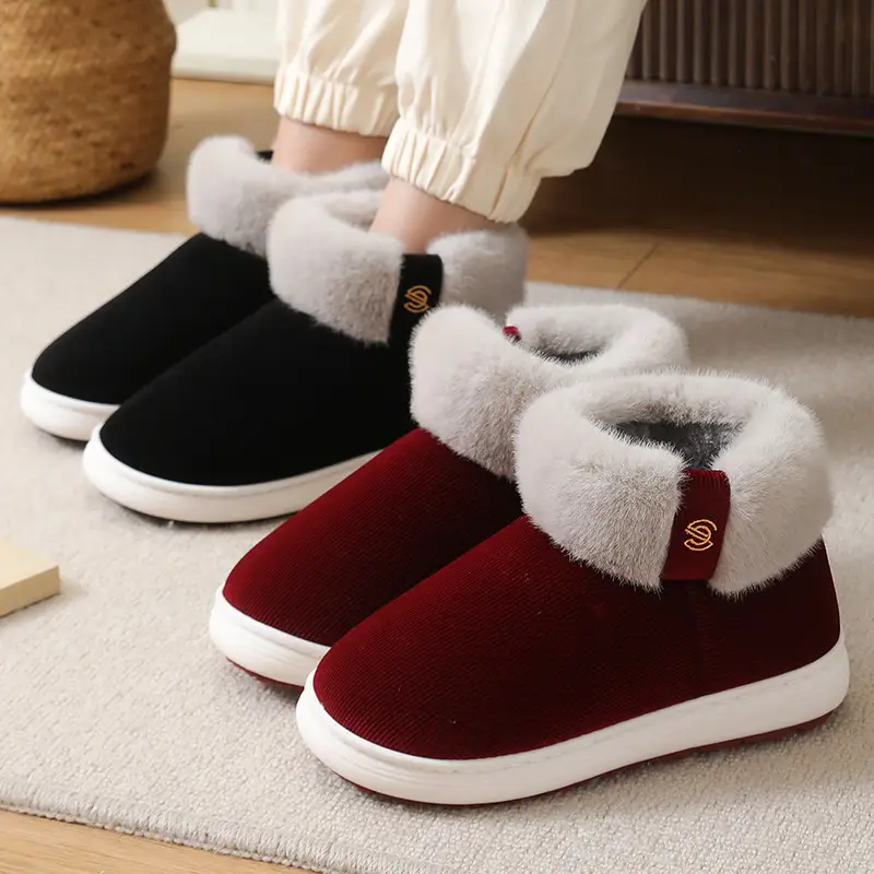 Elderly Cotton Shoes, Non-Slip, Men's Winter Fleece-Lined Warm Old-Fashioned Cotton Slippers for Middle-Aged and Elderly Women, Suitable for Outdoor Wear, Available for Dropshipping