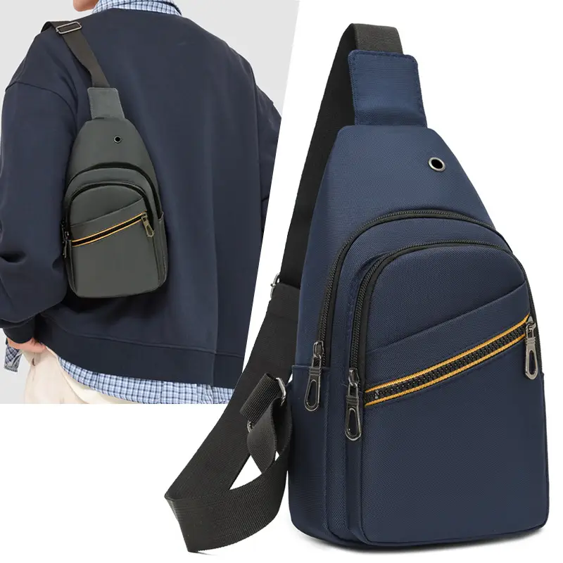Men's Navy Blue Crossbody Bag with Yellow Zipper - Image 6