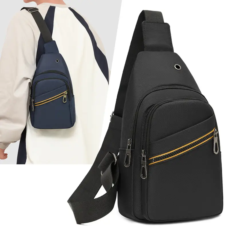 Men's Navy Blue Crossbody Bag with Yellow Zipper - Image 7
