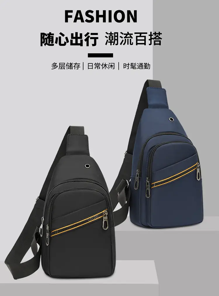 Men's Navy Blue Crossbody Bag with Yellow Zipper — feature 1