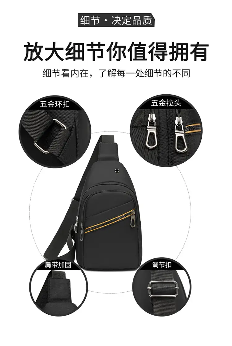 Men's Navy Blue Crossbody Bag with Yellow Zipper — feature 14