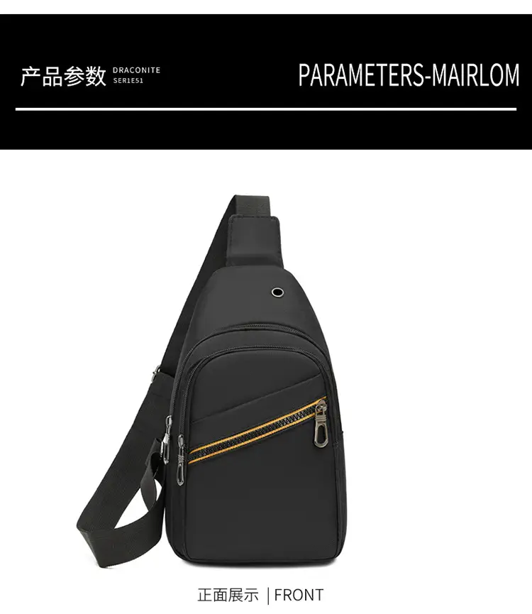 Men's Navy Blue Crossbody Bag with Yellow Zipper — feature 17