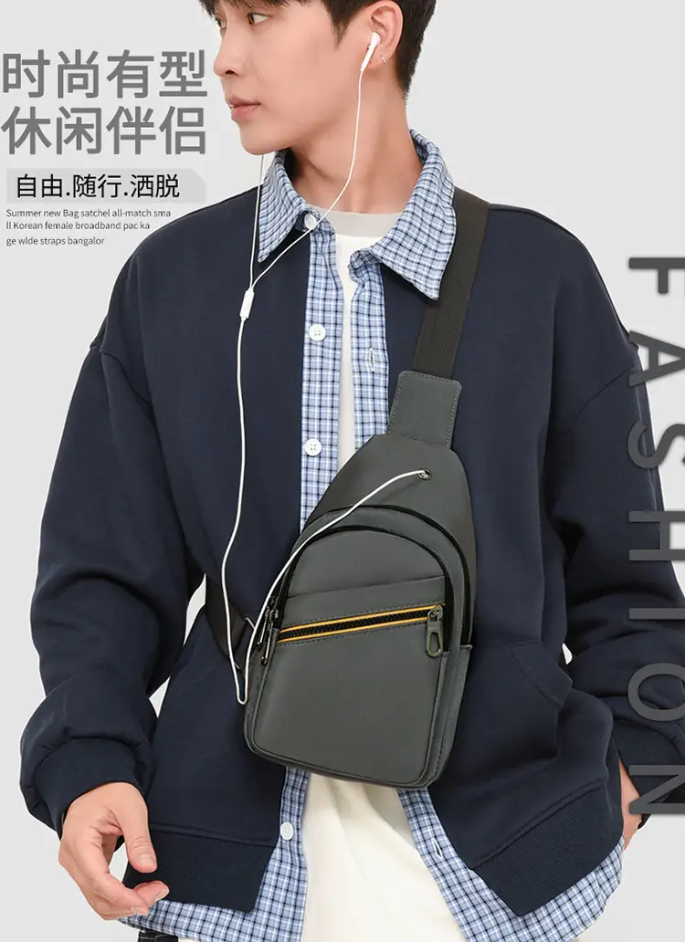 Men's Navy Blue Crossbody Bag with Yellow Zipper — feature 2