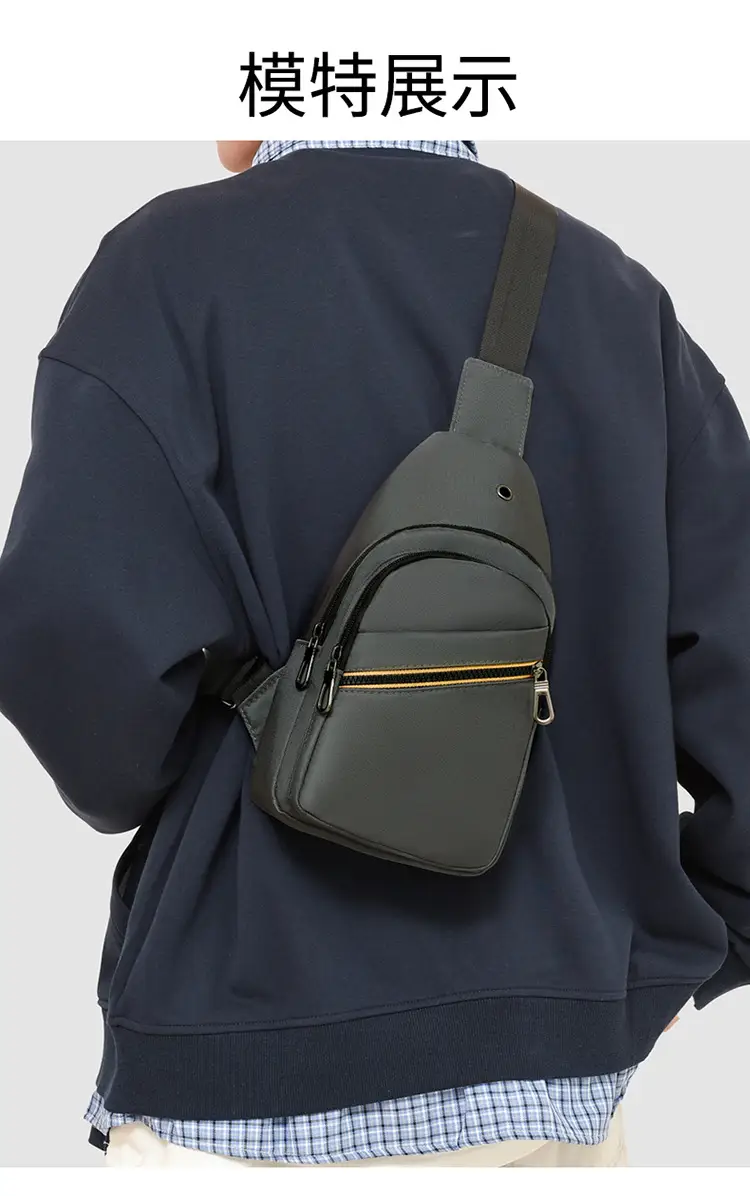 Men's Navy Blue Crossbody Bag with Yellow Zipper — feature 23