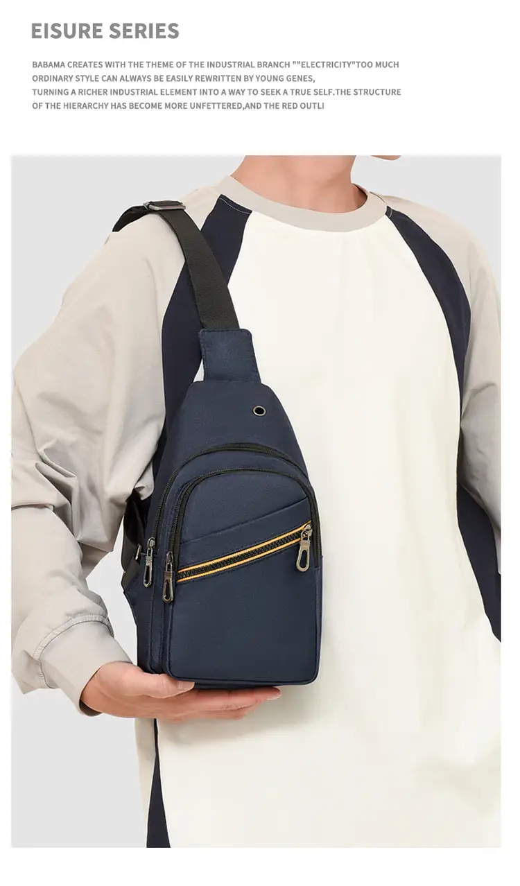 Men's Navy Blue Crossbody Bag with Yellow Zipper — feature 24