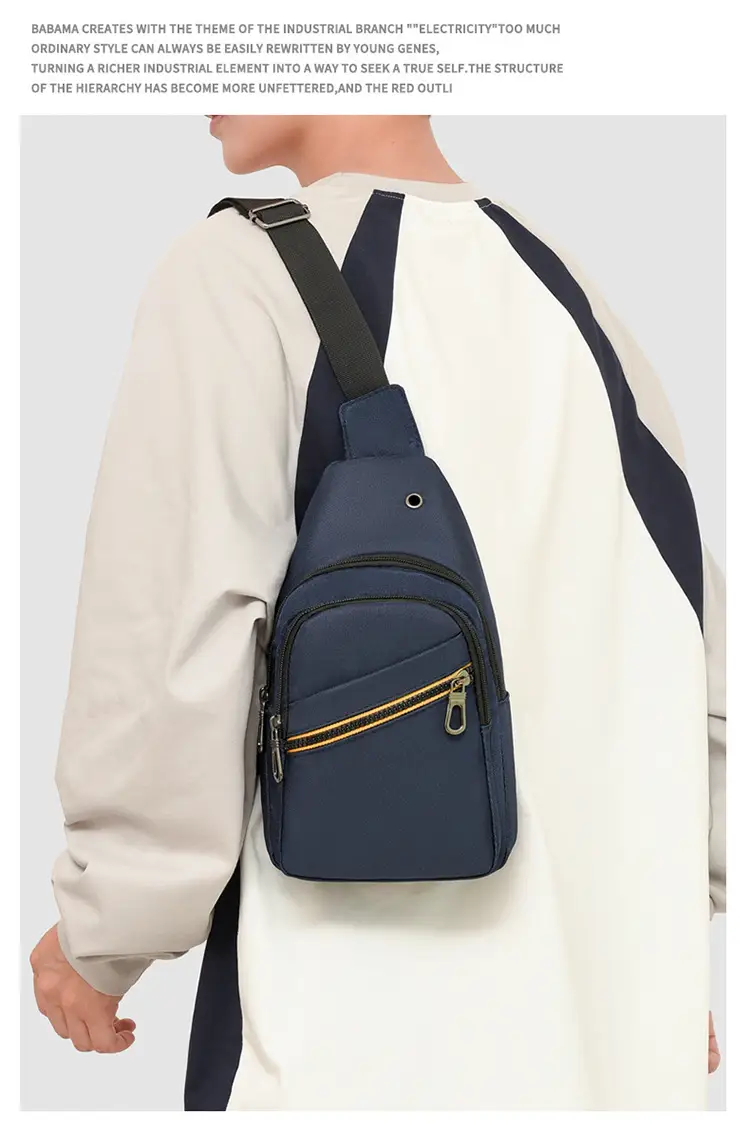 Men's Navy Blue Crossbody Bag with Yellow Zipper — feature 25