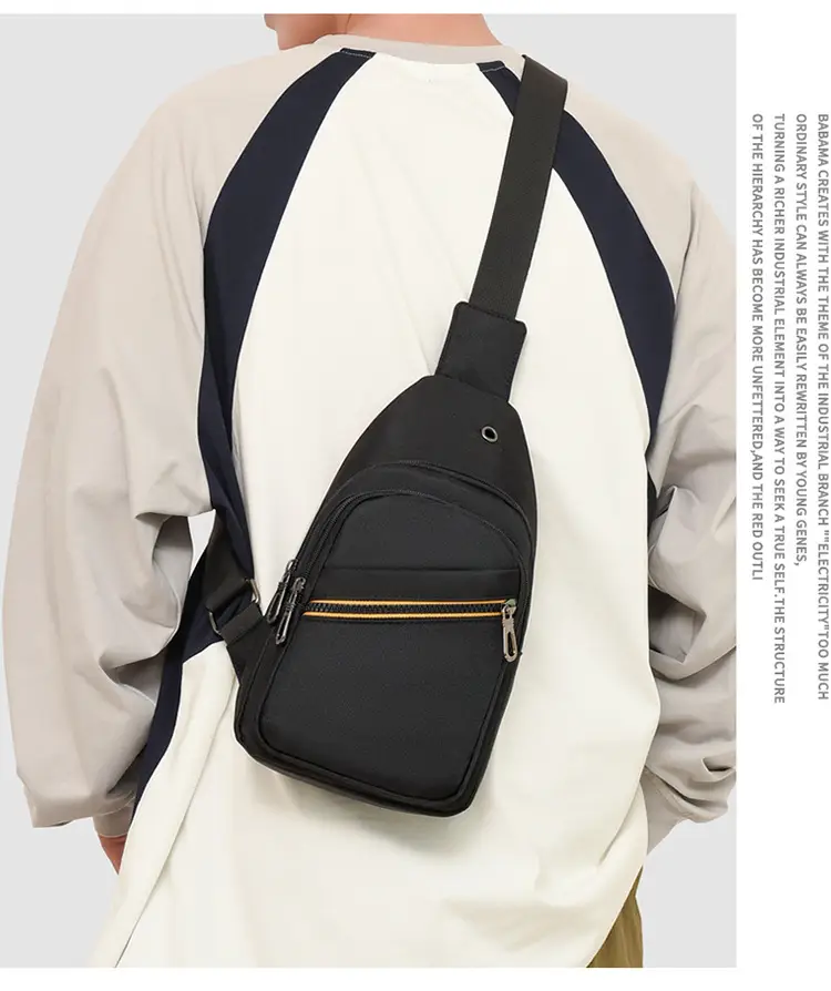 Men's Navy Blue Crossbody Bag with Yellow Zipper — feature 26