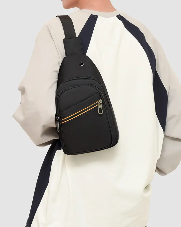 Men's Navy Blue Crossbody Bag with Yellow Zipper — feature 29