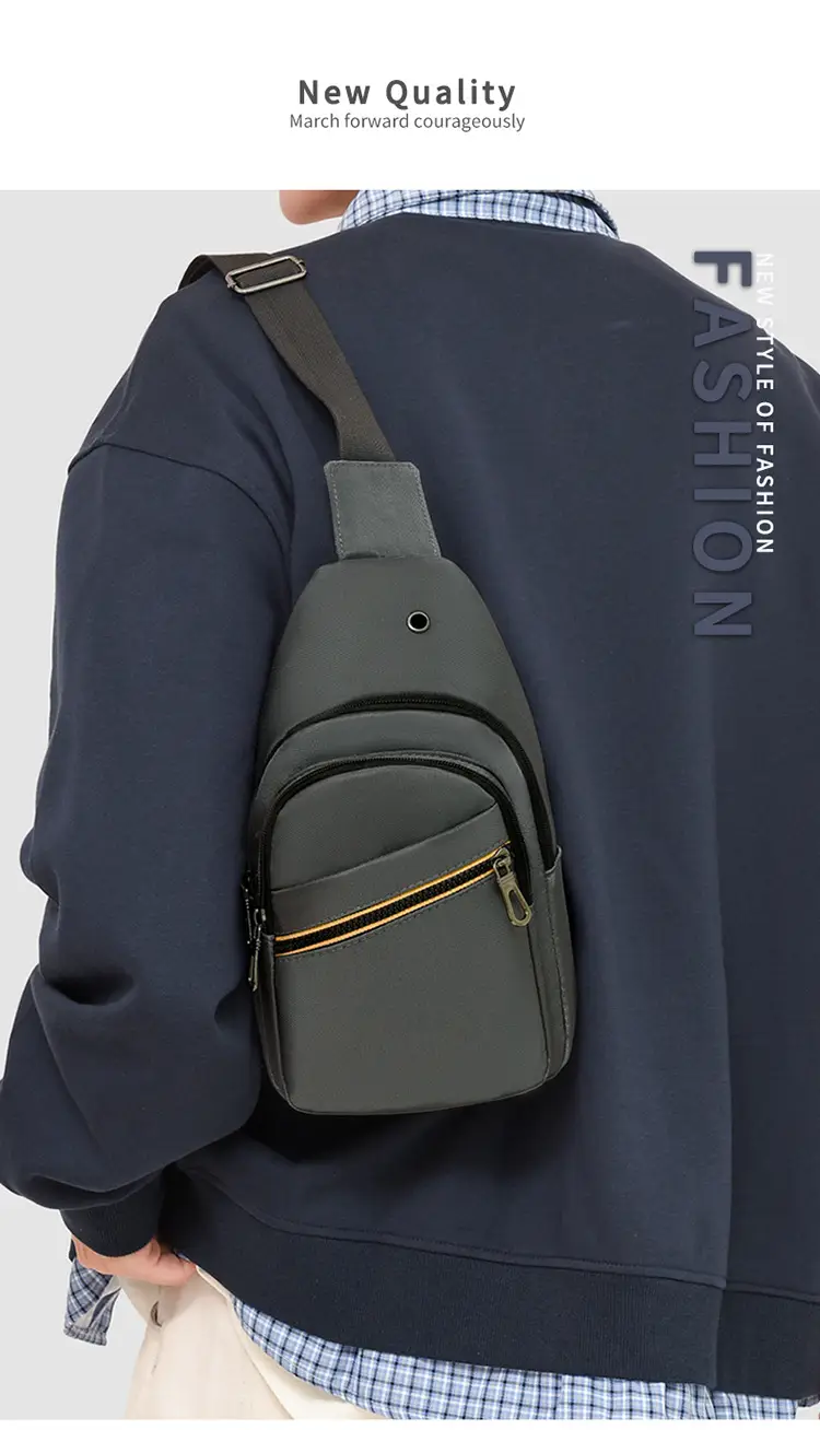 Men's Navy Blue Crossbody Bag with Yellow Zipper — feature 4