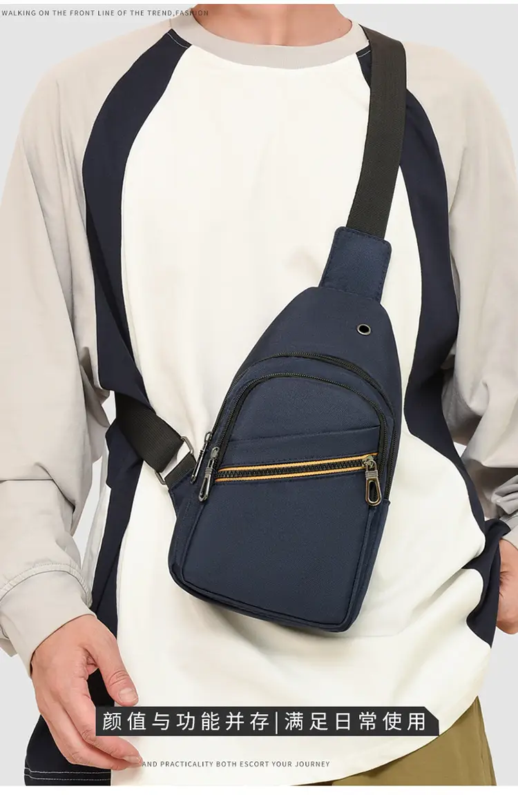 Men's Navy Blue Crossbody Bag with Yellow Zipper — feature 5