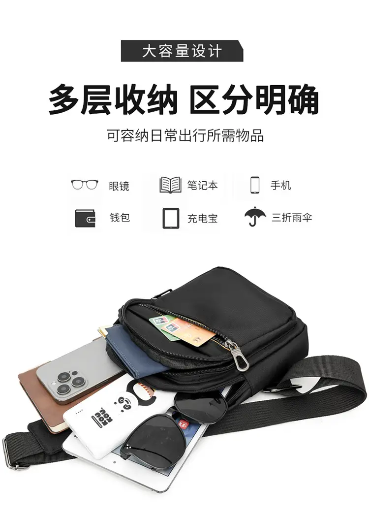 Men's Navy Blue Crossbody Bag with Yellow Zipper — feature 6