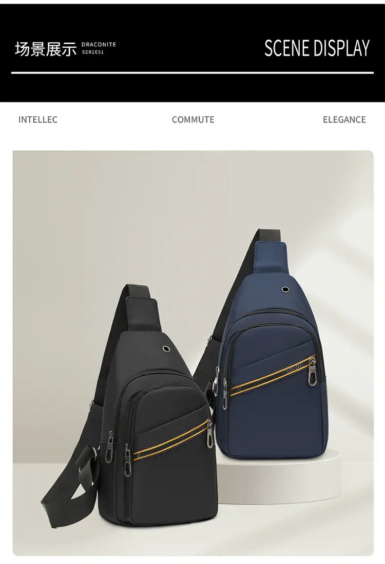 Men's Navy Blue Crossbody Bag with Yellow Zipper — feature 7