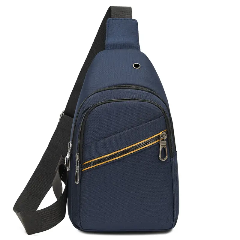 Men's Navy Blue Crossbody Bag with Yellow Zipper - Image 3