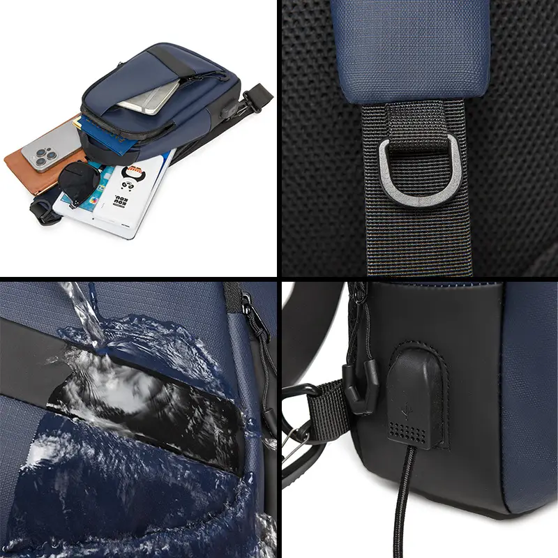 Men's Navy Blue Crossbody Chest Bag with Adjustable Strap