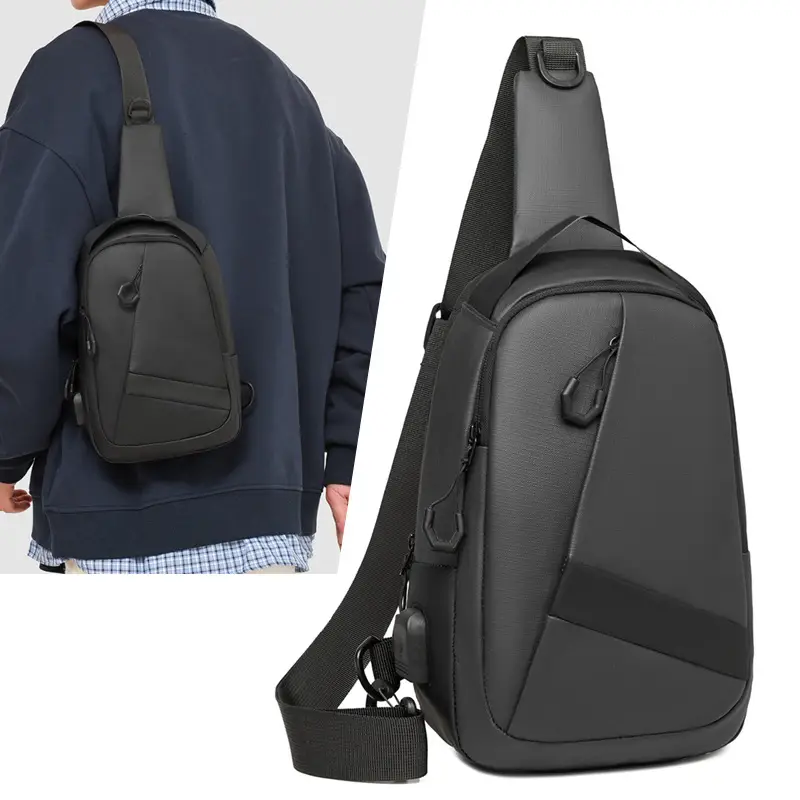 Men's Navy Blue Crossbody Chest Bag with Adjustable Strap