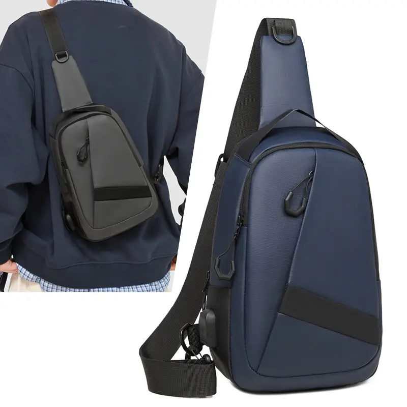 Men's Navy Blue Crossbody Chest Bag with Adjustable Strap