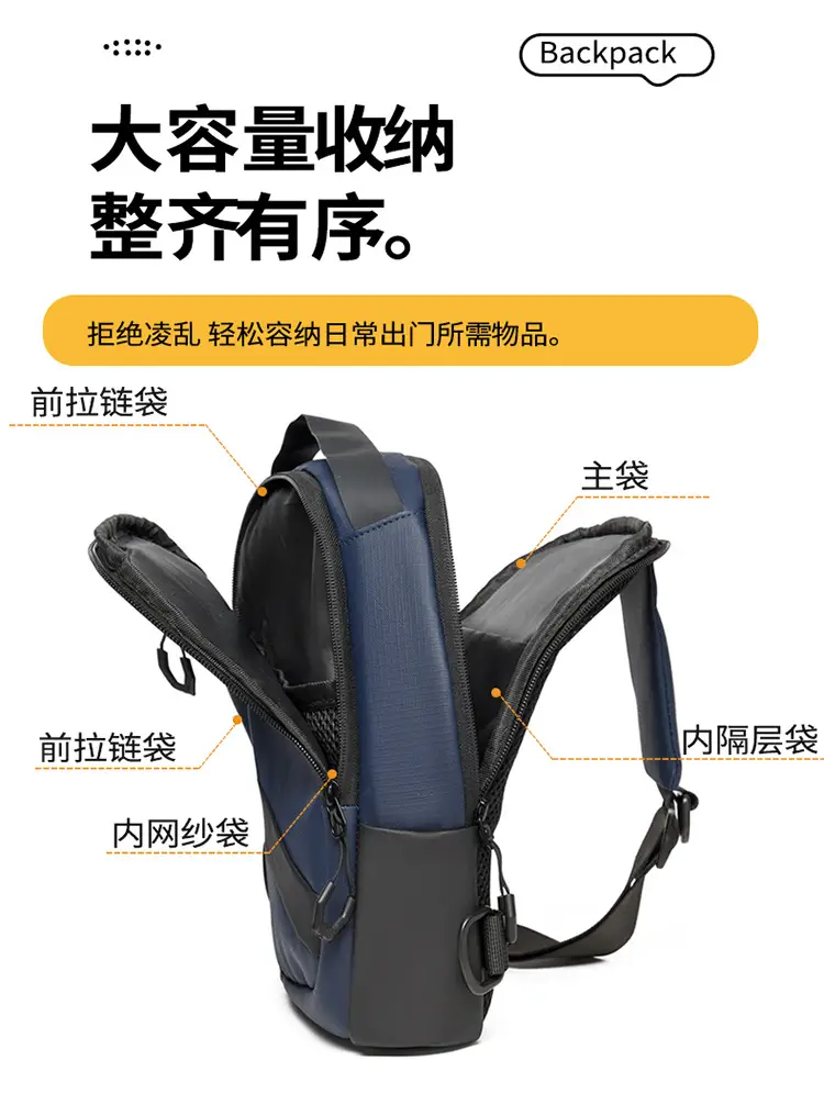 Men's Navy Blue Crossbody Chest Bag with Adjustable Strap — feature 13