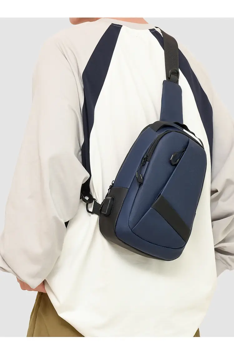 Men's Navy Blue Crossbody Chest Bag with Adjustable Strap — feature 30