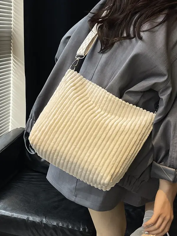 Korean Style Woolen Crossbody Bag Large Capacity