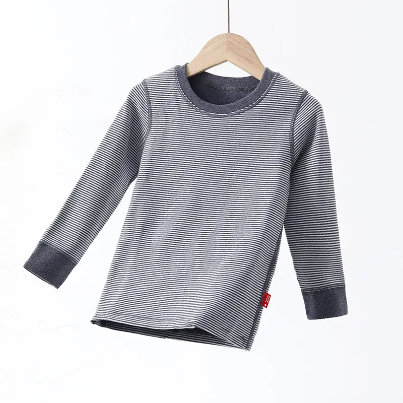 Autumn New Boys Striped T-Shirt Girls Base Shirt Single Top Baby Warm Children's Underwear Wholesale - Image 2