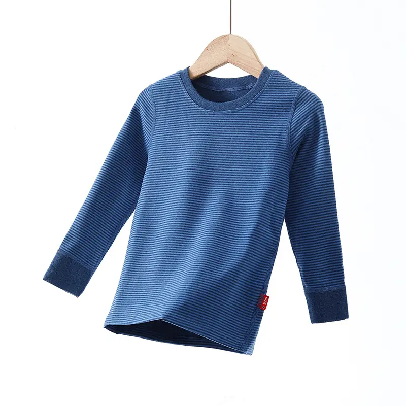 Autumn New Boys Striped T-Shirt Girls Base Shirt Single Top Baby Warm Children's Underwear Wholesale - Image 3