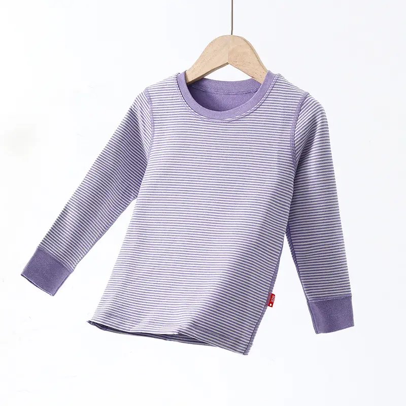 Autumn New Boys Striped T-Shirt Girls Base Shirt Single Top Baby Warm Children's Underwear Wholesale - Image 4