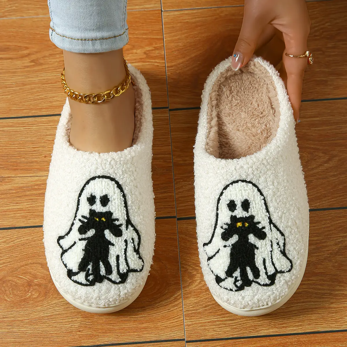 Cute Ghost Halloween Slippers Black Cotton Warm Winter - Image 2