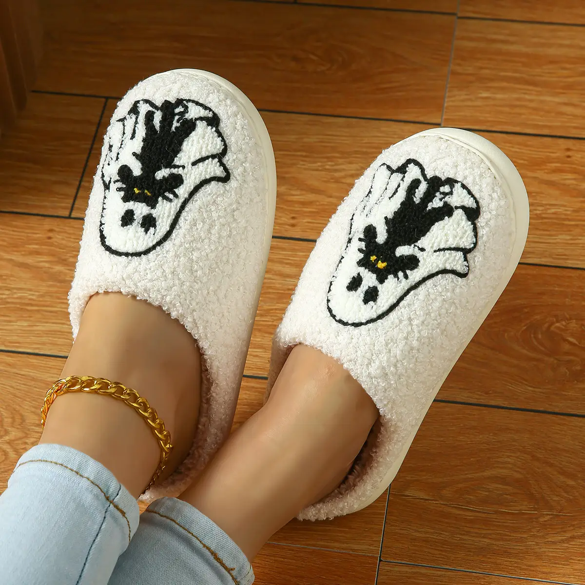 Cute Ghost Halloween Slippers Black Cotton Warm Winter - Image 4