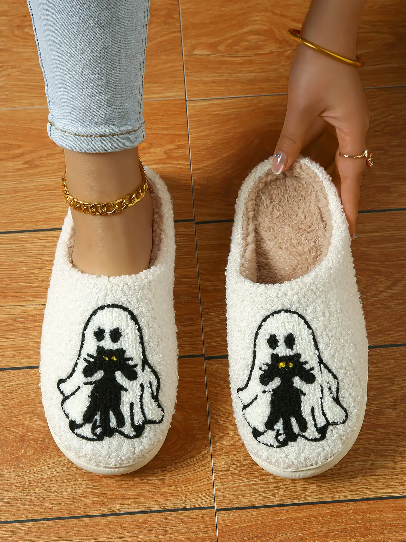 Cute Ghost Halloween Slippers Black Cotton Warm Winter — feature 1