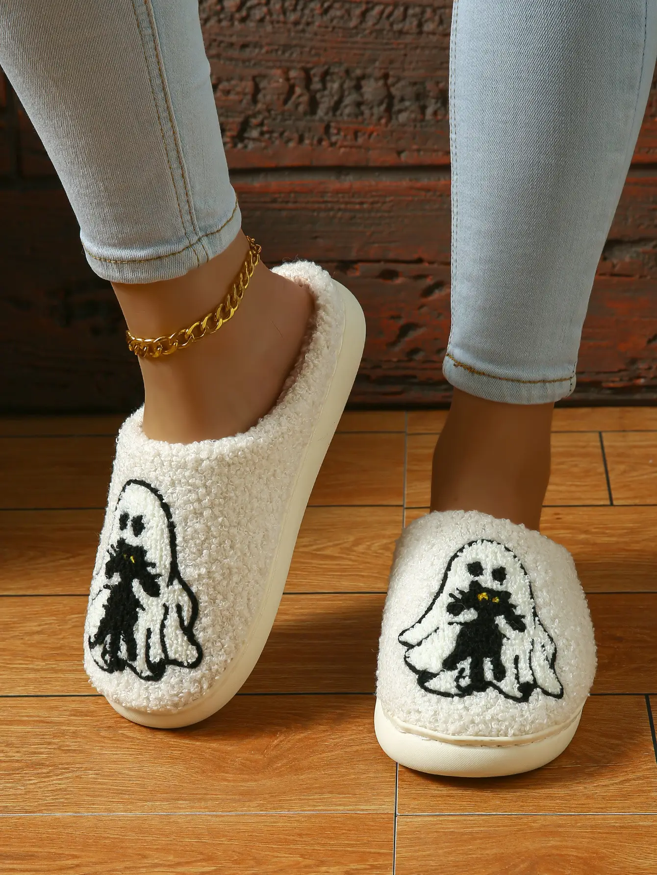 Cute Ghost Halloween Slippers Black Cotton Warm Winter — feature 2