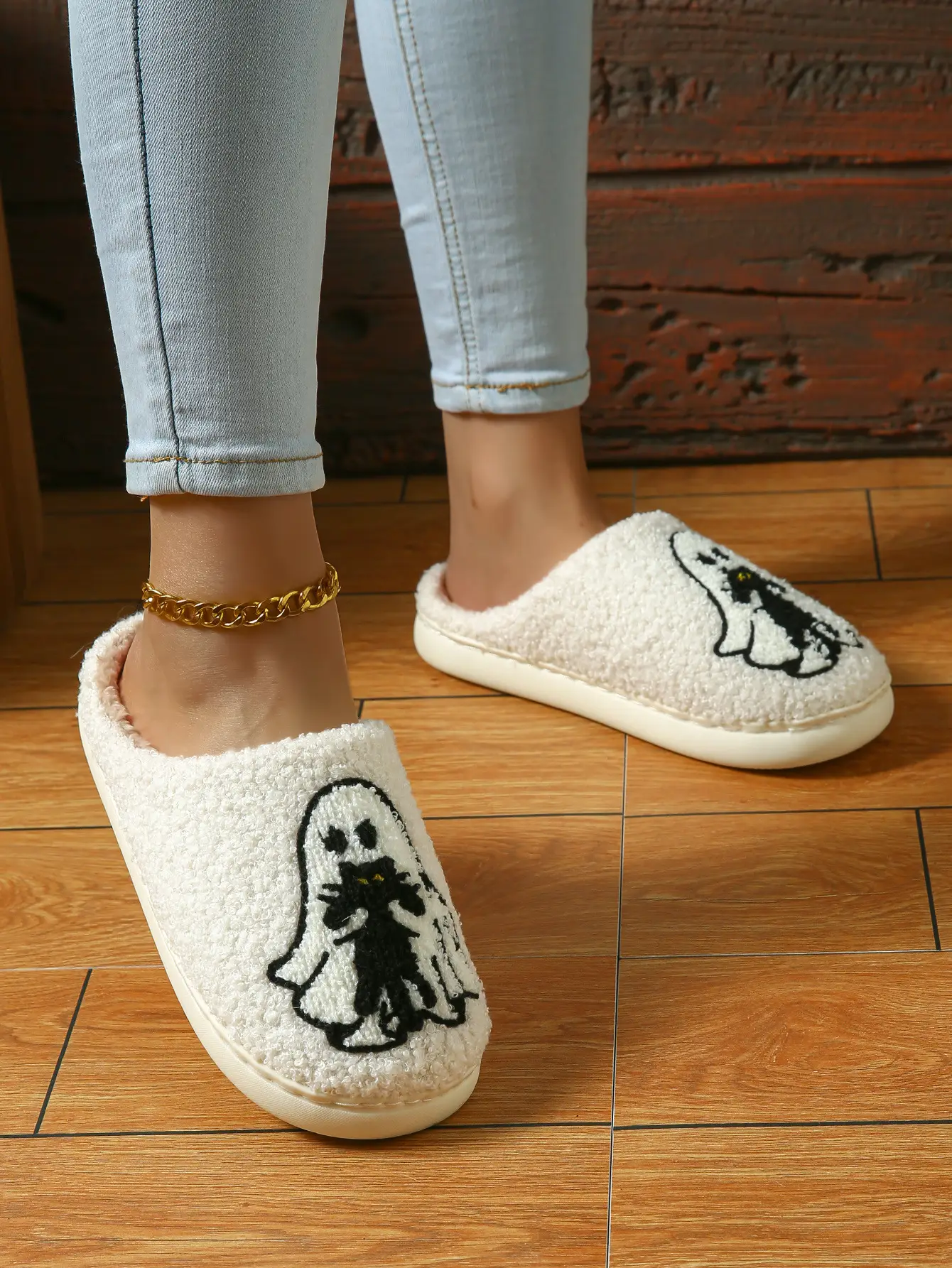 Cute Ghost Halloween Slippers Black Cotton Warm Winter — feature 3